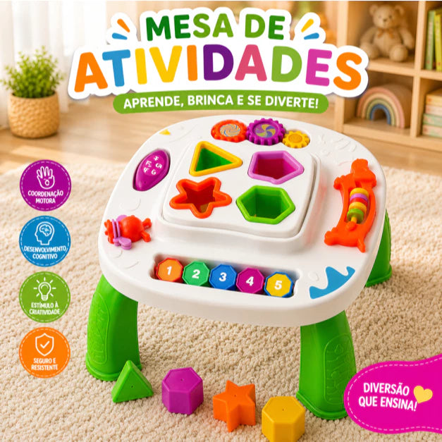 Mesa Didática Infantil Interativa | 5 Atividades Educativas | Encaixe e Coordenação Motora | +12 Meses | Unissex