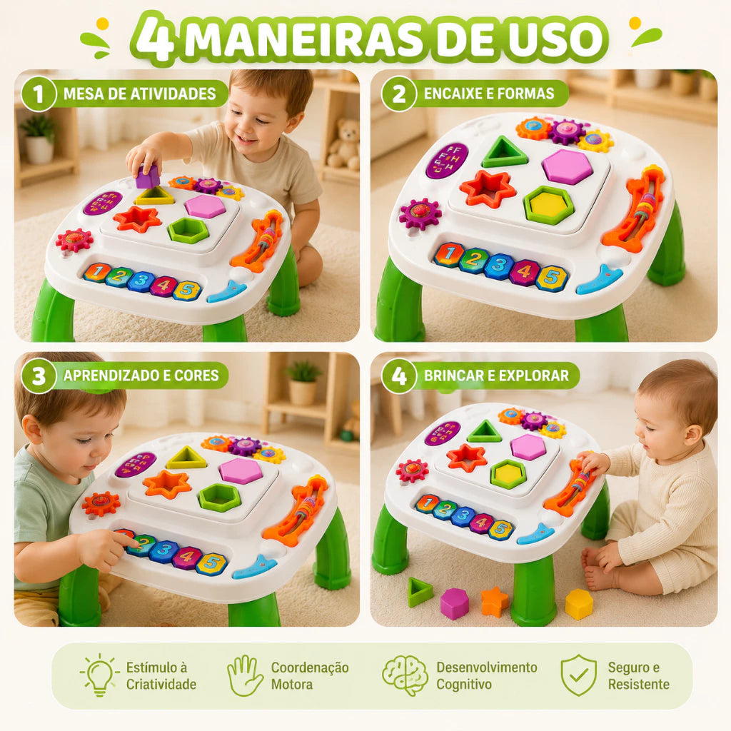 Mesa Didática Infantil Interativa | 5 Atividades Educativas | Encaixe e Coordenação Motora | +12 Meses | Unissex