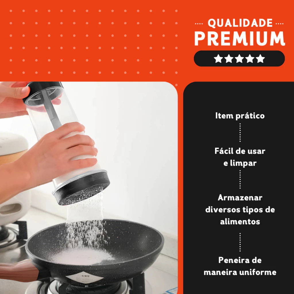 Mestre da Tapioca 2 em 1 | Armazena, Peneira e Polvilha com Higiene