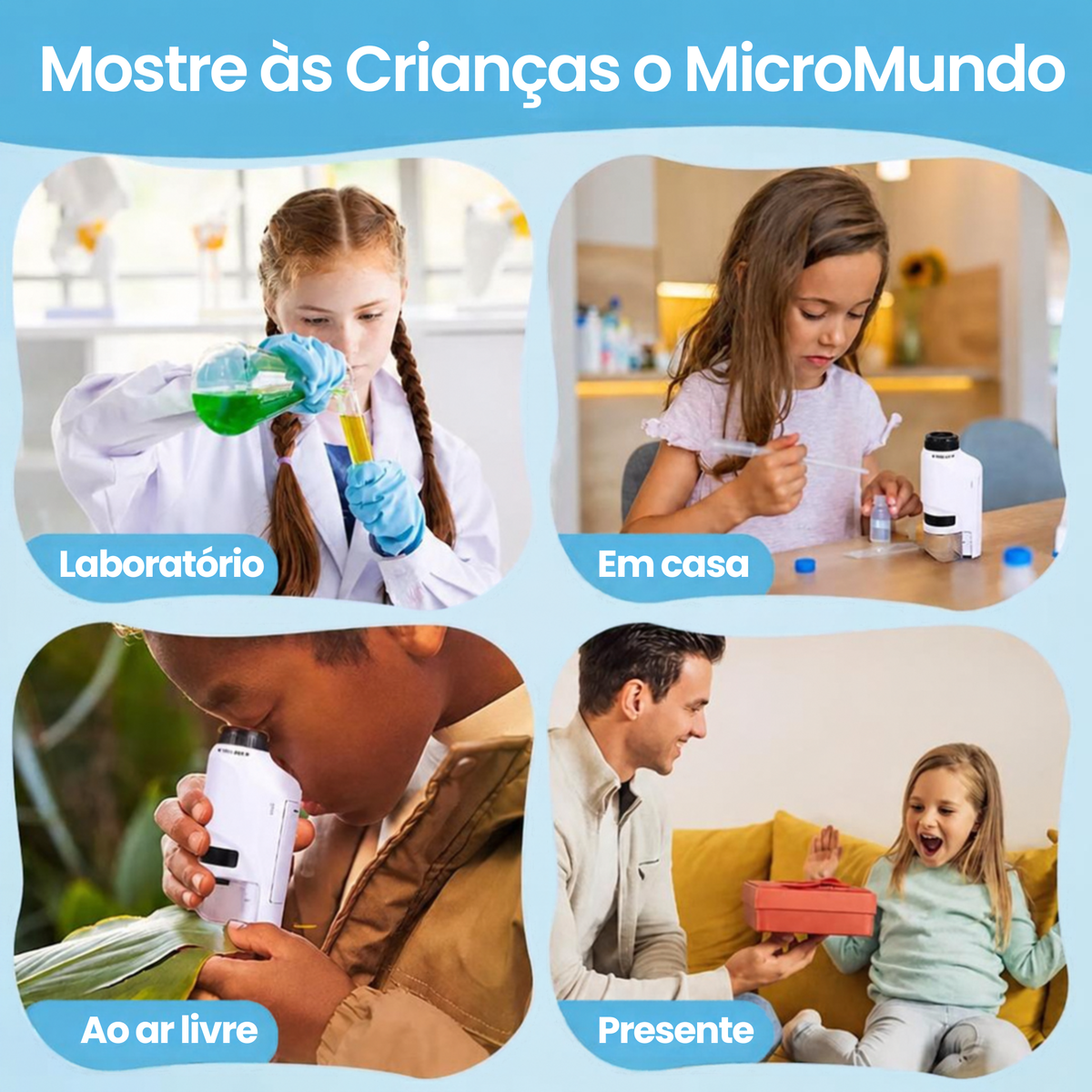Microscópio Infantil de Mão | Zoom 60x a 180x | Iluminação LED | Ciência e Descoberta para Crianças