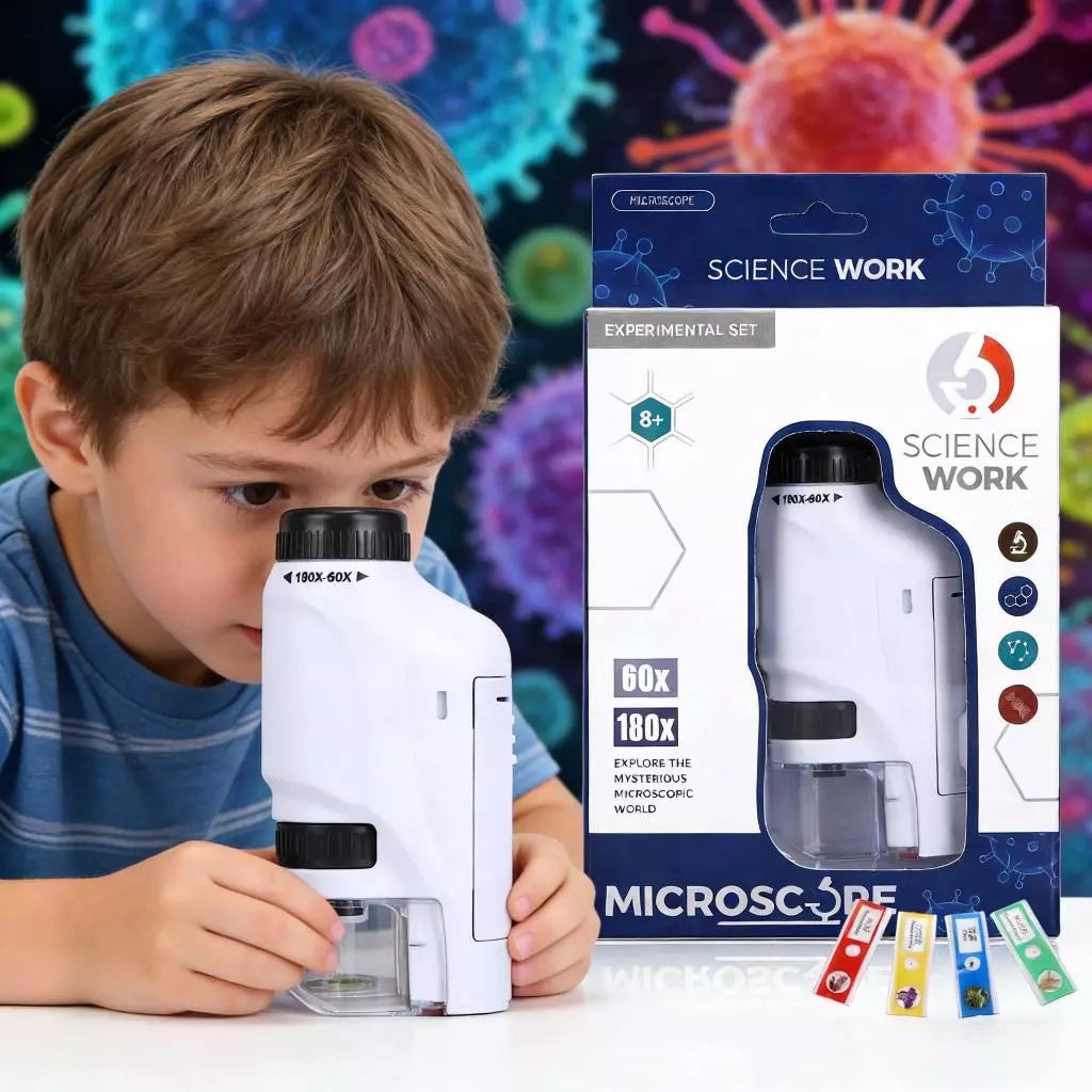 Microscópio Infantil de Mão | Zoom 60x a 180x | Iluminação LED | Ciência e Descoberta para Crianças