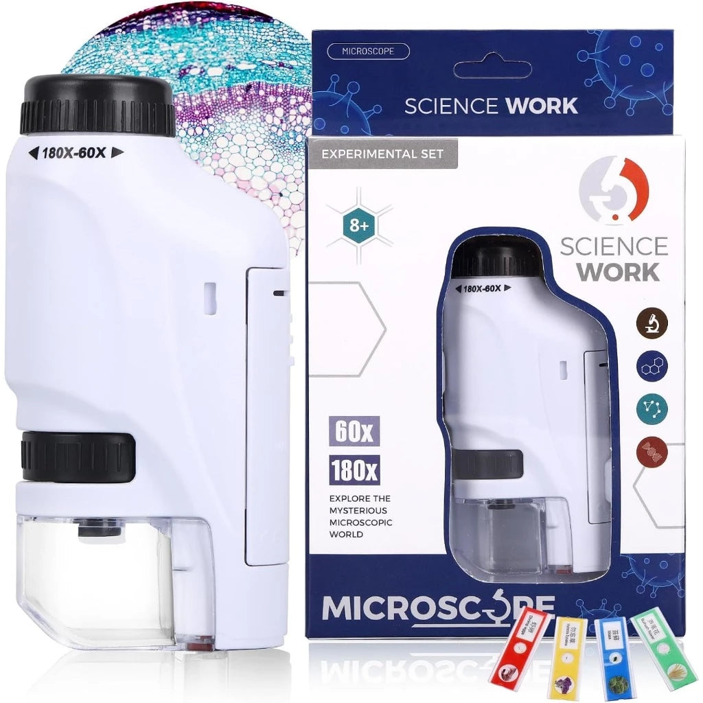 Microscópio Infantil de Mão | Zoom 60x a 180x | Iluminação LED | Ciência e Descoberta para Crianças
