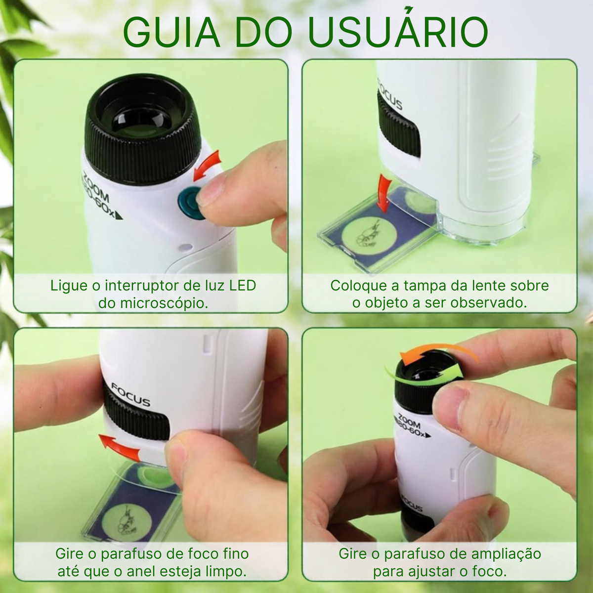 Microscópio Infantil de Mão | Zoom 60x a 180x | Iluminação LED | Ciência e Descoberta para Crianças