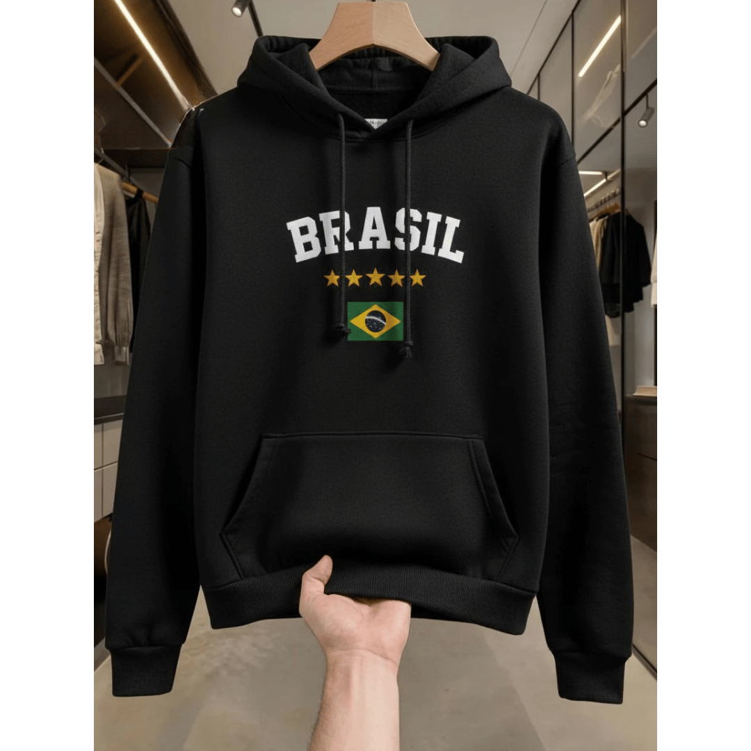 Moletom Canguru Brasil Unissex | Flanelado com Capuz