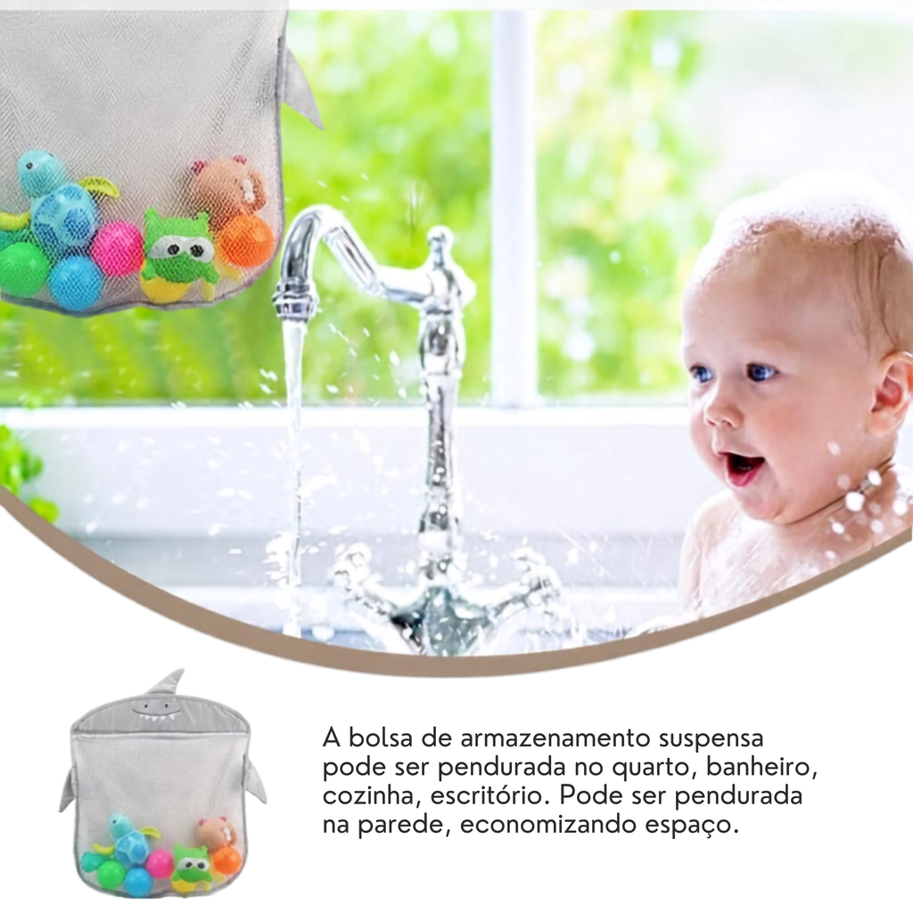 Organizador de Banho Infantil | Sacola Poliéster com Ventosas | 35x40cm | Anti-Mofo e Fácil Limpeza