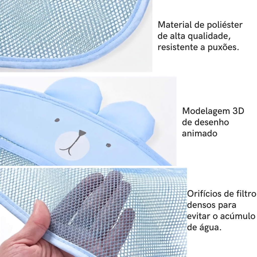 Organizador de Banho Infantil | Sacola Poliéster com Ventosas | 35x40cm | Anti-Mofo e Fácil Limpeza