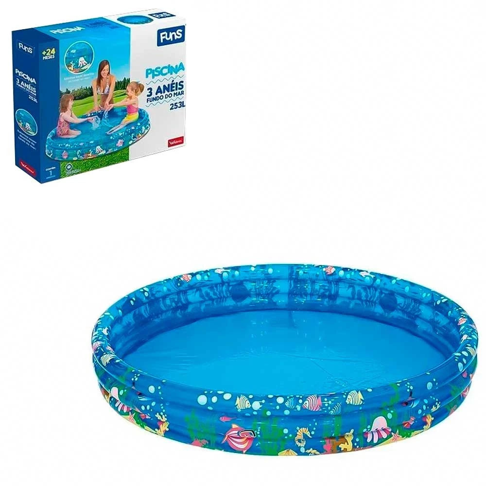 Piscina Inflável Infantil 3 Anéis Fundo do Mar | 253 Litros | 122x25cm | PVC