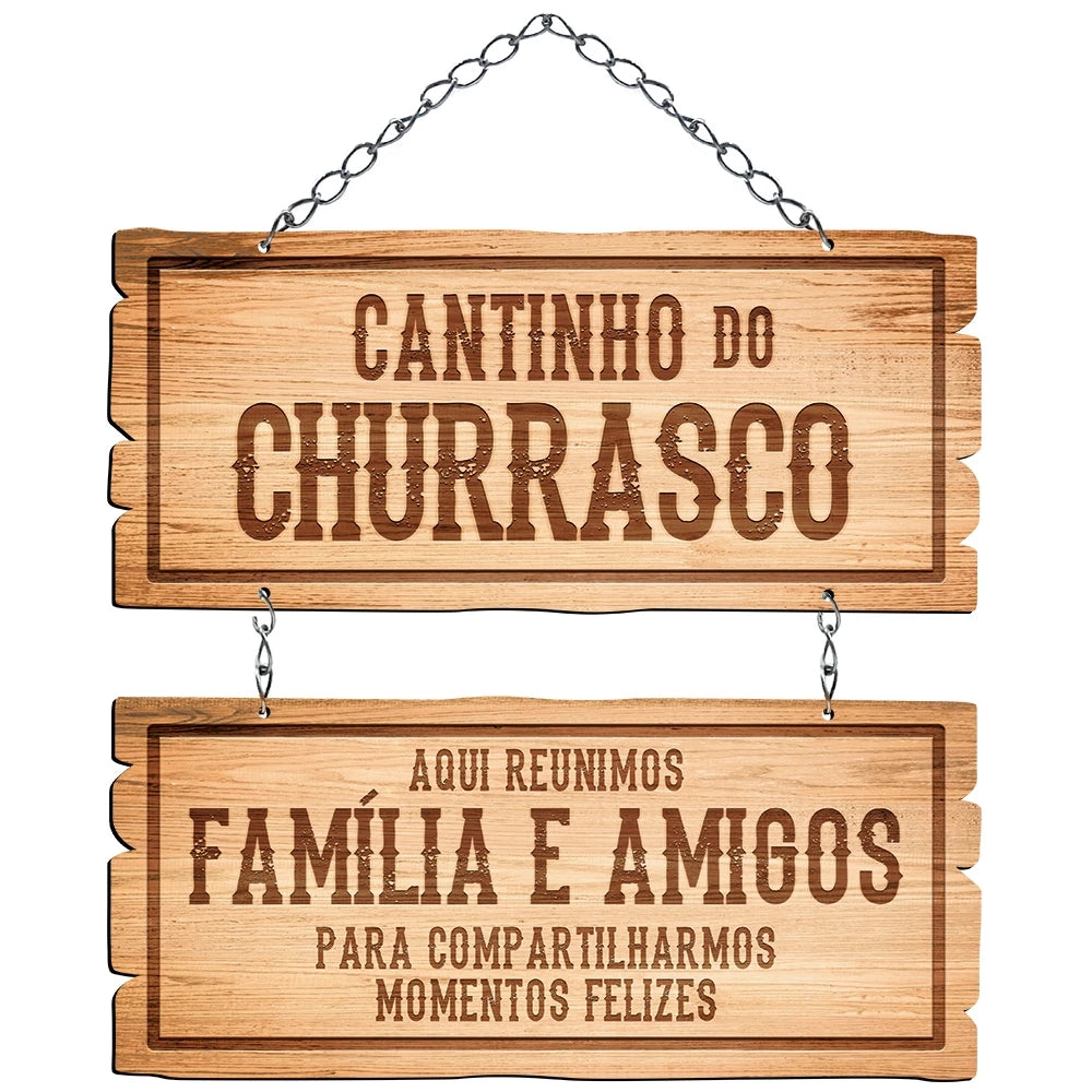 Placa Decorativa Cantinho do Churrasco | MDF Brilhante Corte a Laser com Corrente