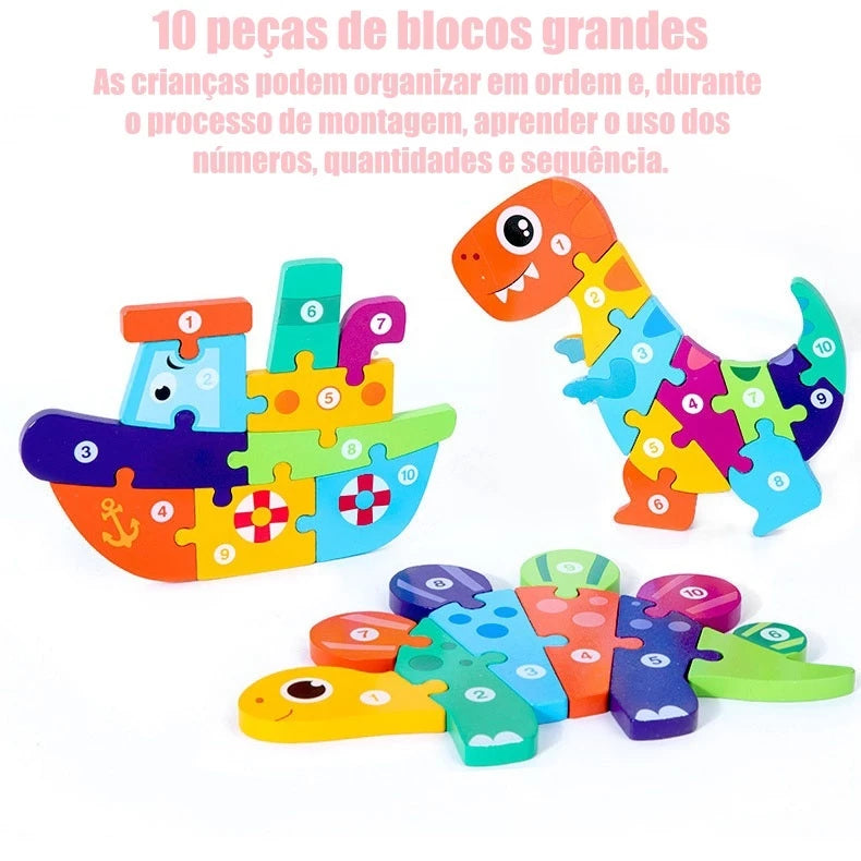 Quebra-Cabeça 3D em Madeira Ecológica | Montessori | Coordenação Motora e Cognitiva de 2 a 4 Anos