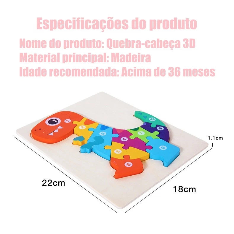 Quebra-Cabeça 3D em Madeira Ecológica | Montessori | Coordenação Motora e Cognitiva de 2 a 4 Anos