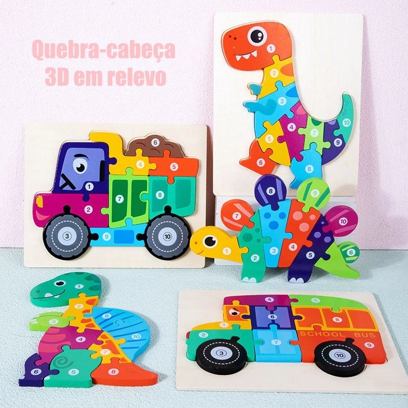 Quebra-Cabeça 3D em Madeira Ecológica | Montessori | Coordenação Motora e Cognitiva de 2 a 4 Anos