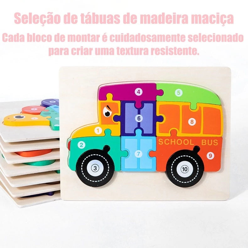 Quebra-Cabeça 3D em Madeira Ecológica | Montessori | Coordenação Motora e Cognitiva de 2 a 4 Anos