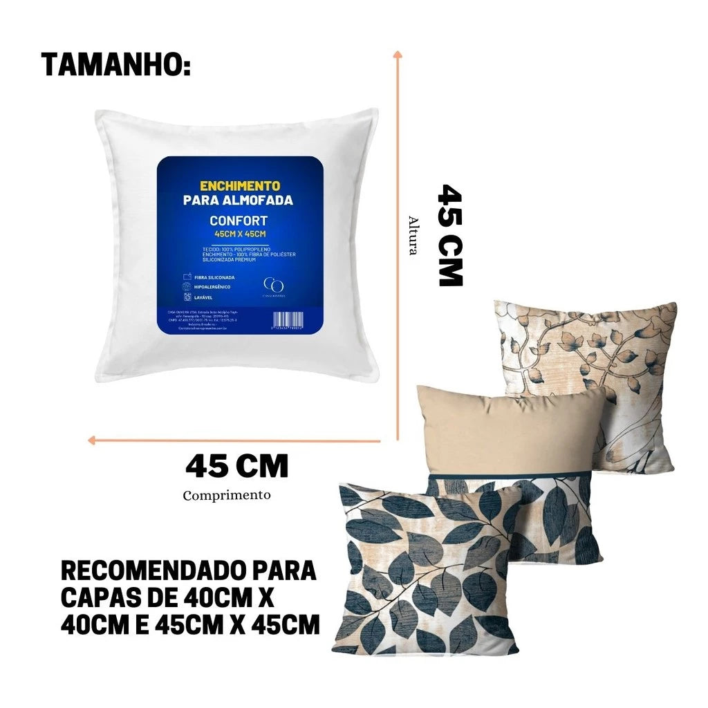 Refil de Almofada Fibra Siliconada Premium | Kit 2, 4, 6 ou 10 Unidades 45x45