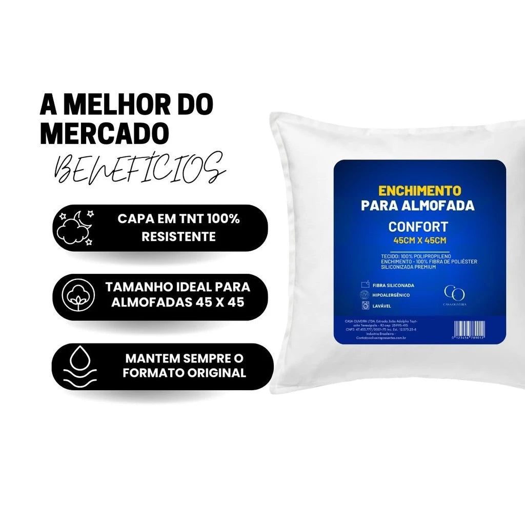 Refil de Almofada Fibra Siliconada Premium | Kit 2, 4, 6 ou 10 Unidades 45x45