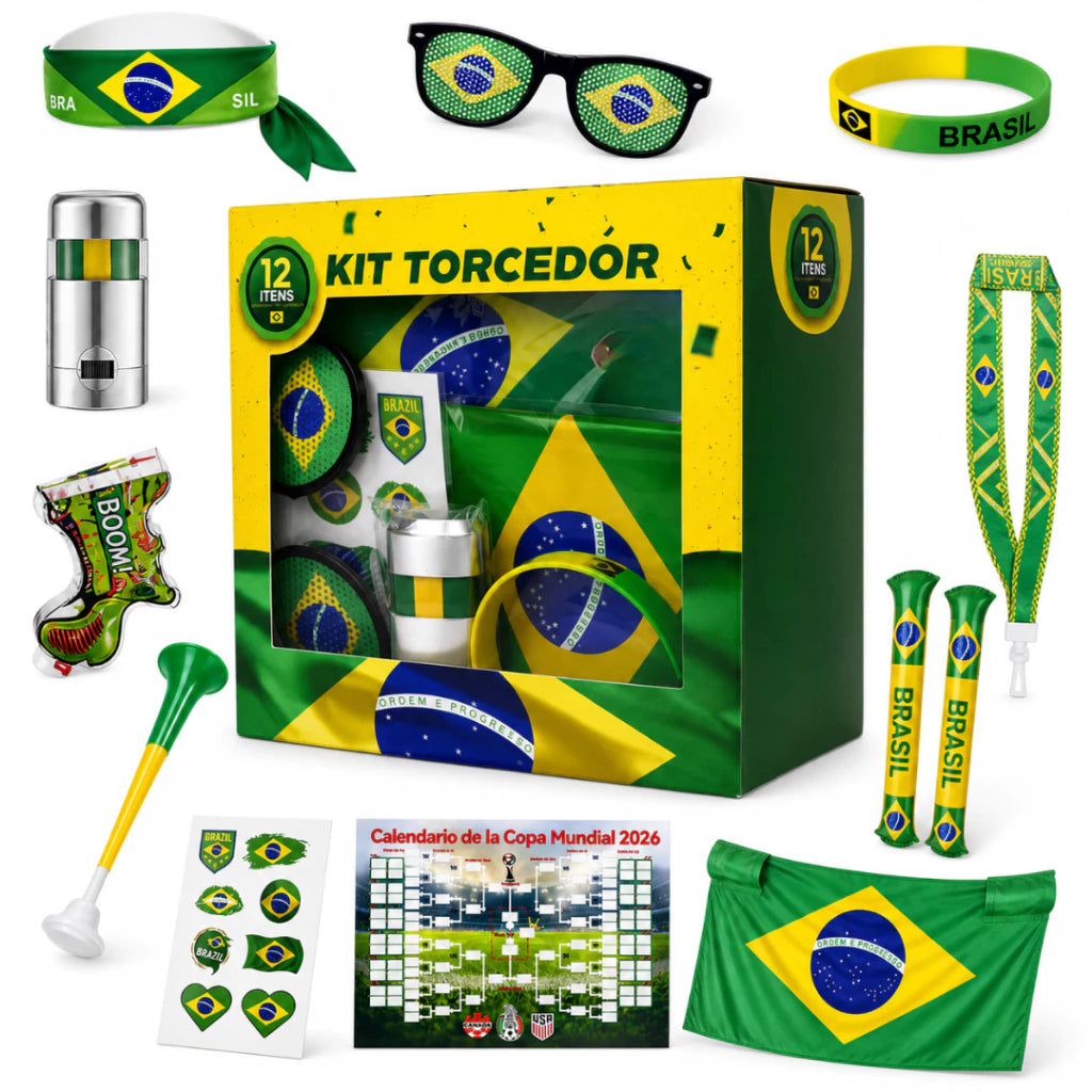 Super Kit Torcedor Seleção Brasileira | 12 Itens Festivos Copa do Mundo 2026