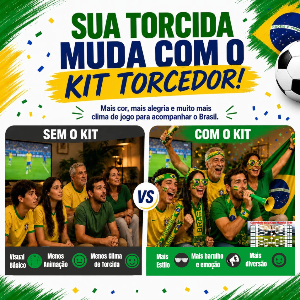 Super Kit Torcedor Seleção Brasileira | 12 Itens Festivos Copa do Mundo 2026