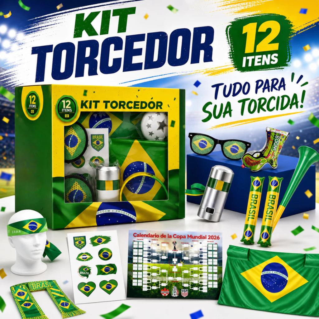 Super Kit Torcedor Seleção Brasileira | 12 Itens Festivos Copa do Mundo 2026