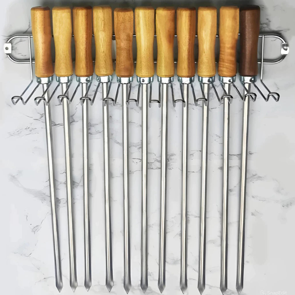 Suporte Porta Espetos Elite | Capacidade para 22 Unidades em Aço Cromado