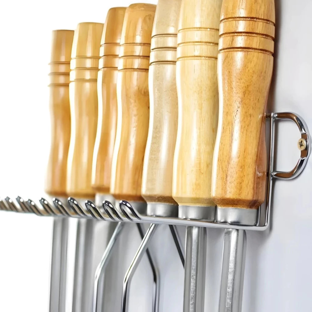 Suporte Porta Espetos Elite | Capacidade para 22 Unidades em Aço Cromado