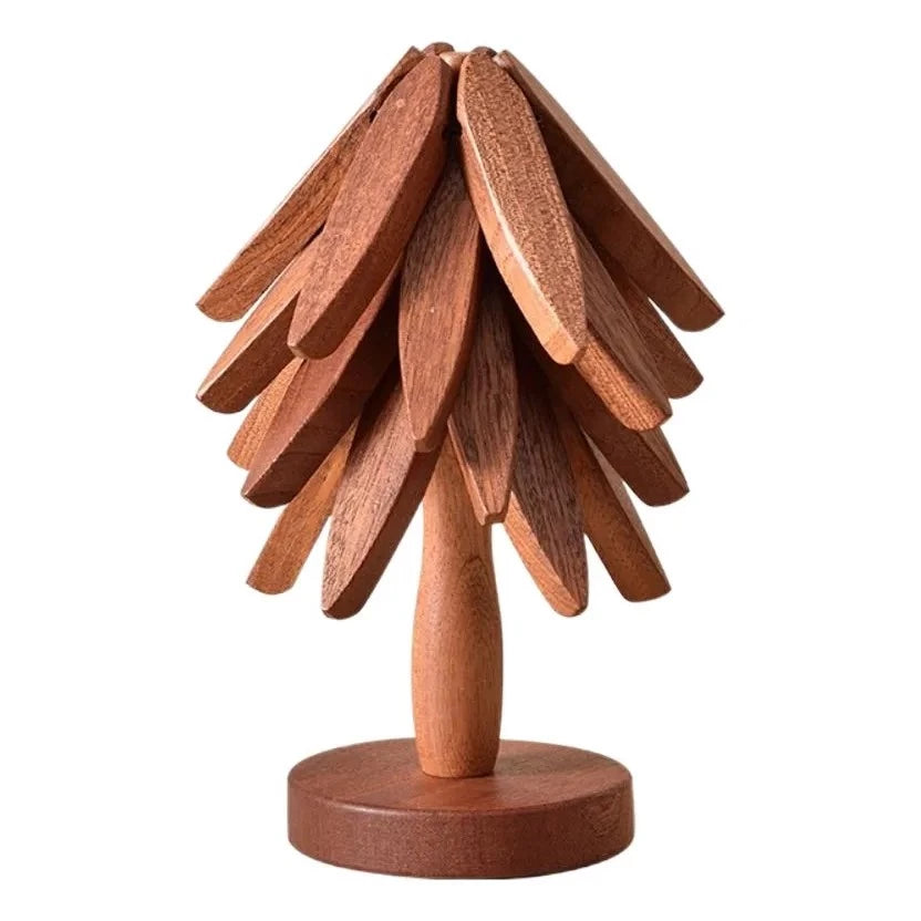 Suporte de Panela Tree Design | Kit 3 em 1 Dobrável em Madeira Natural