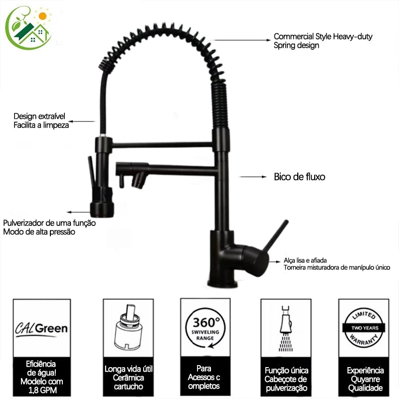 Torneira Gourmet Monocomando Luxo | Design 360° e Limpeza Profissional