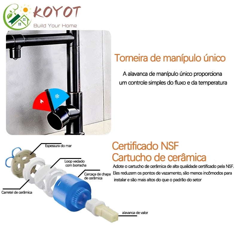 Torneira Gourmet Monocomando Luxo | Design 360° e Limpeza Profissional