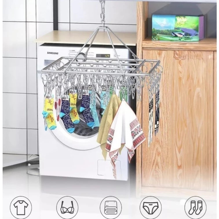 Varal de Inox Premium 40 Prendedores | Solução Inteligente para Peças Leves e Delicadas