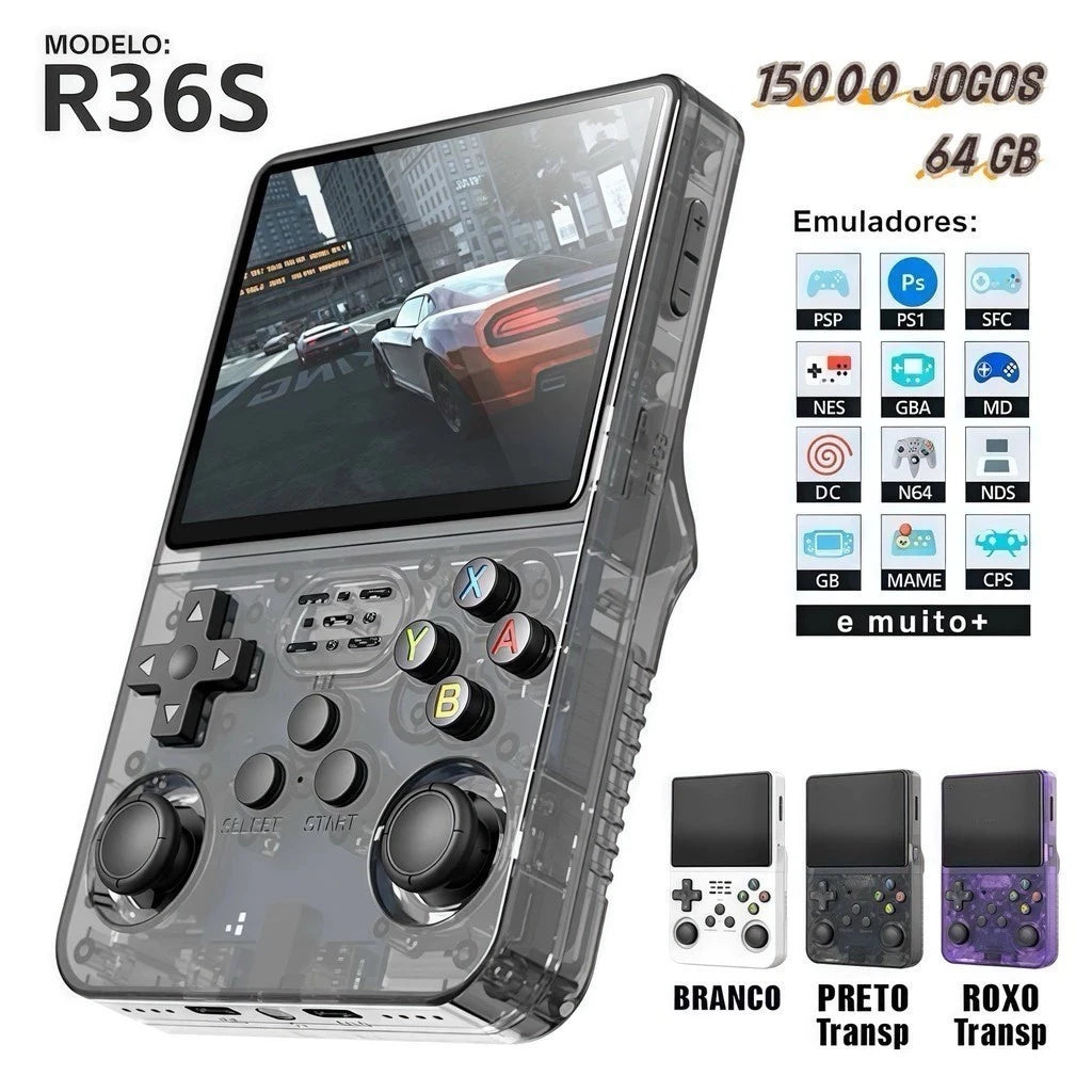 Video Game Portátil R36S | 15.000 Jogos Clássicos com Tela IPS e 64GB