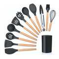 Kit Utensílios de Cozinha em Silicone e Cabo de Madeira