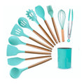 Kit Utensílios de Cozinha em Silicone e Cabo de Madeira