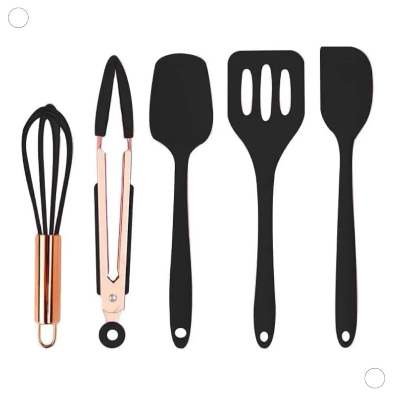 Kit Utensílios de Cozinha em Silicone e Cabo de Madeira