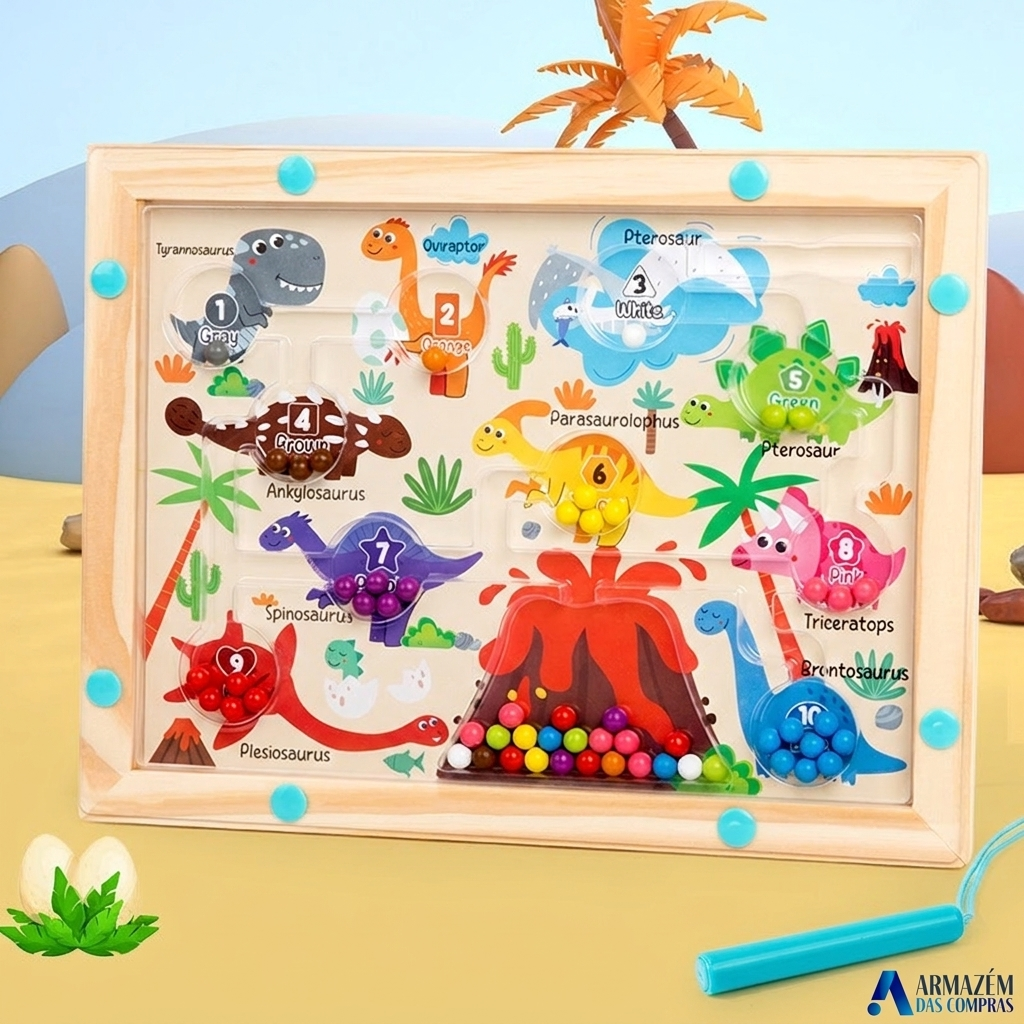 Jogo de Labirinto Magnético Infantil - Dinossauro