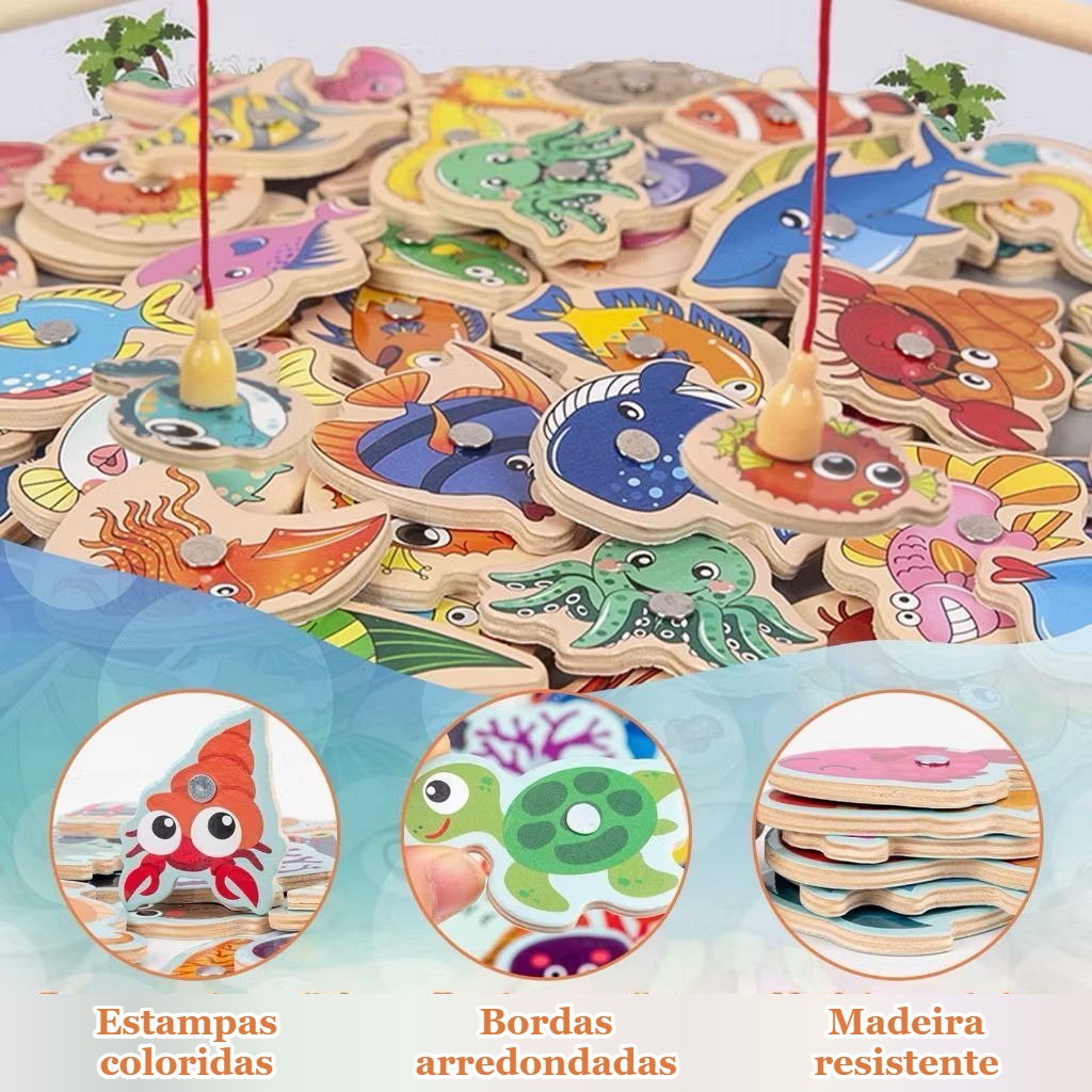 Jogo de Pescaria Magnético de Madeira