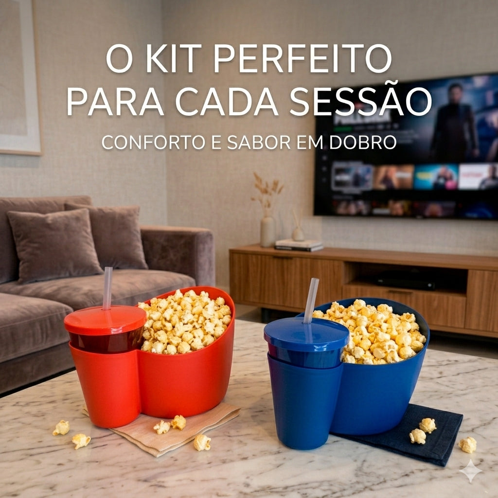 Kit Balde de Pipoca com Copo e Canudo - o kit perfeito para cada sessão - Armazém das Compras