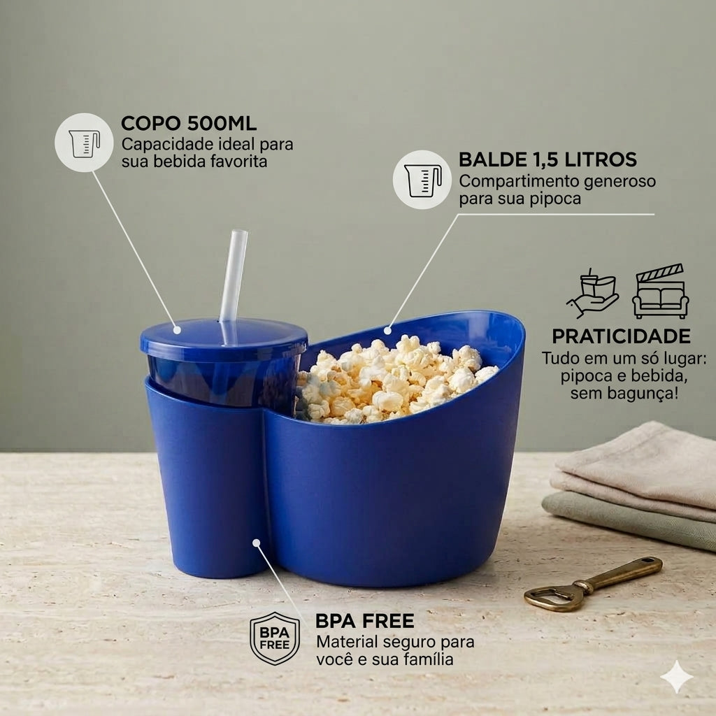 Kit Balde de Pipoca com Copo e Canudo - especificações - Armazém das Compras