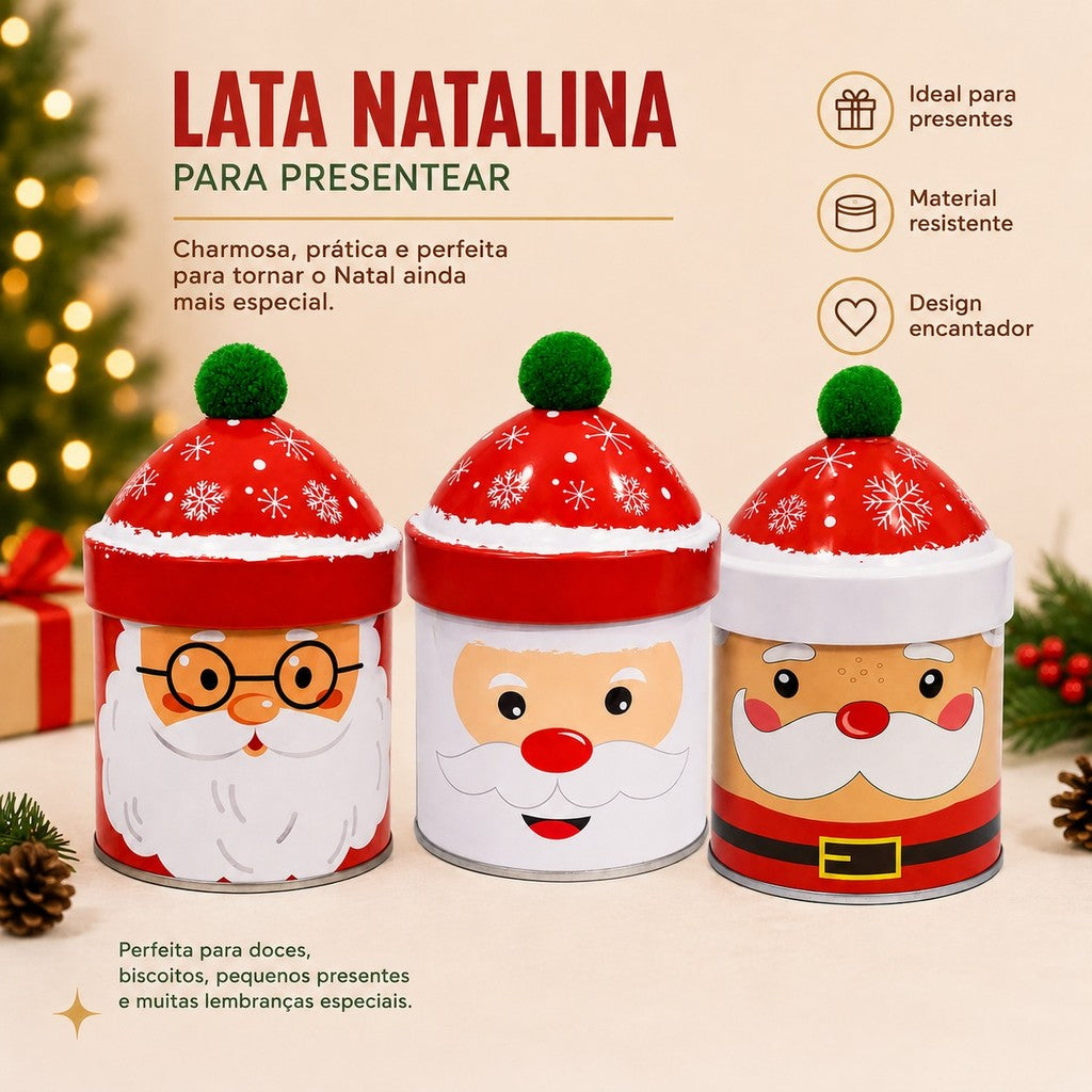 Lata Natalina Papai Noel com Tampa de Gorro