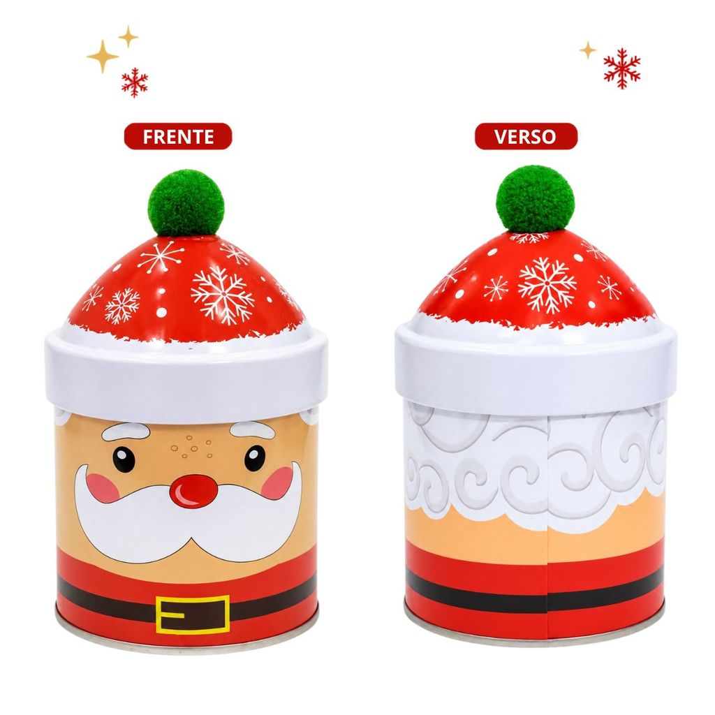 Lata Natalina Papai Noel com Tampa de Gorro
