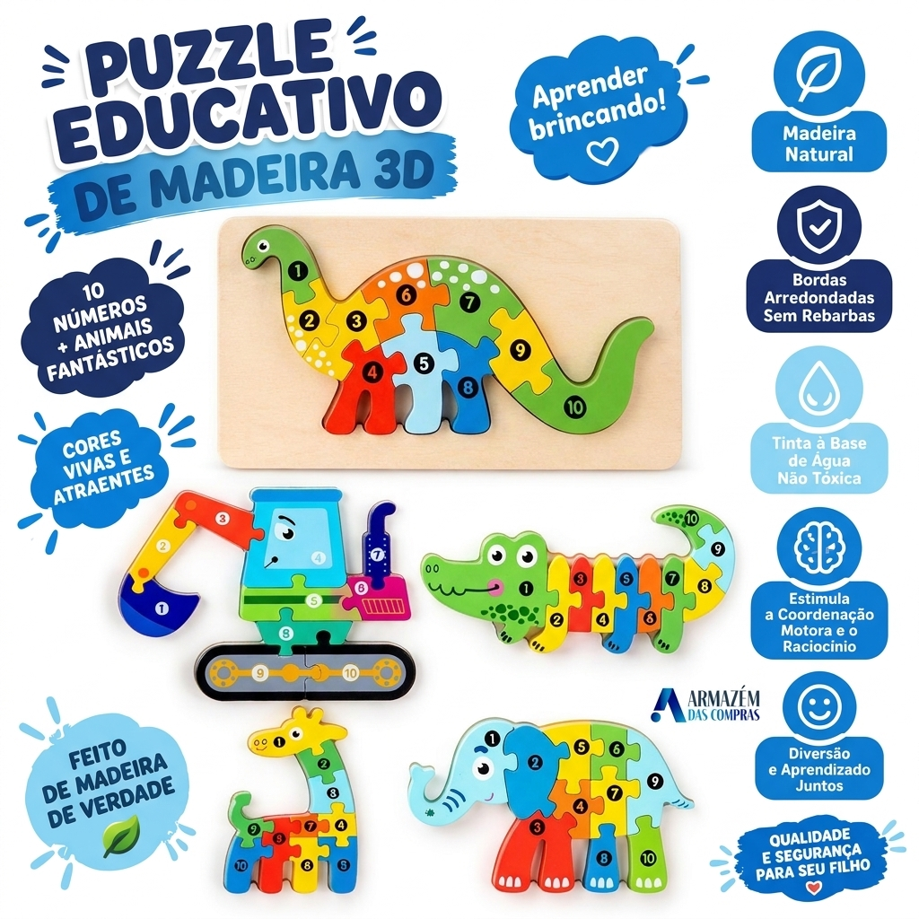 Quebra-Cabeça 3D de Madeira