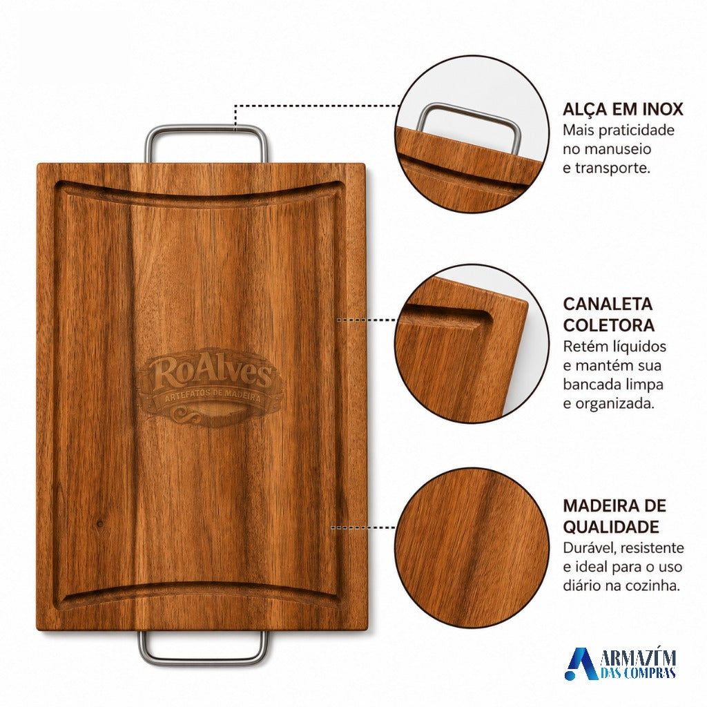 Tábua de Carne com Alça Inox e Canaleta