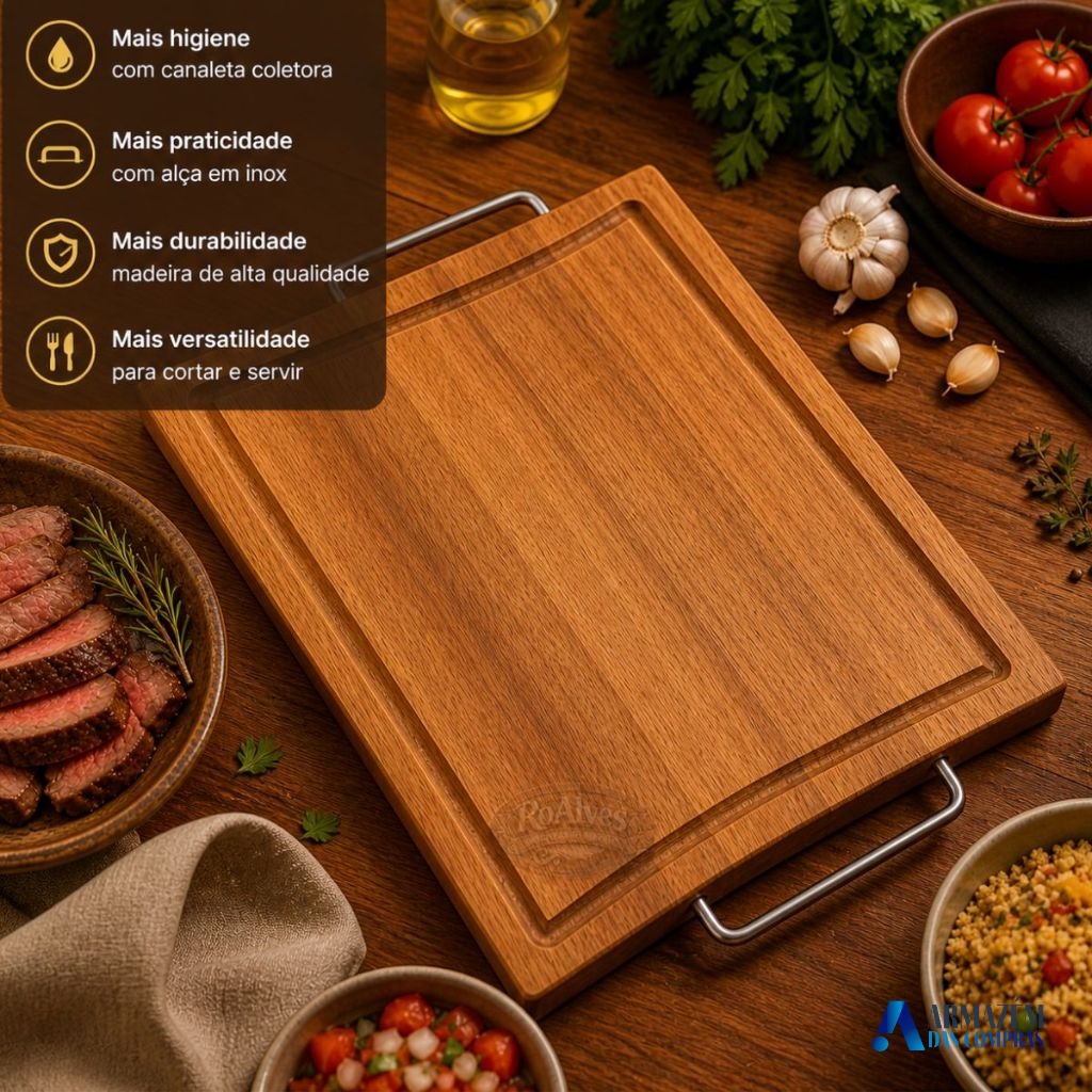 Tábua de Carne com Alça Inox e Canaleta