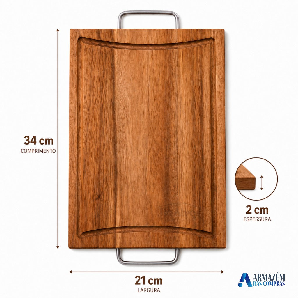 Tábua de Carne com Alça Inox e Canaleta